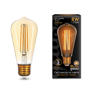 Лампа светодиодная филаментная Black Filament 8Вт ST64 2400К E27 Golden Gauss 157802008