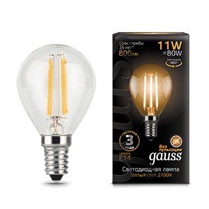 Лампа светодиодная филаментная Black Filament 11Вт шар 2700К E14 Gauss 105801111
