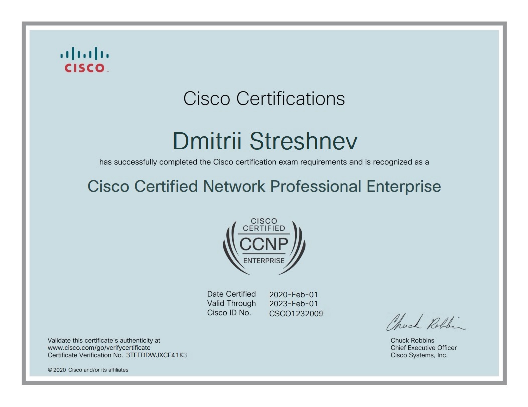 Cisco CCNP Enterprise certificate