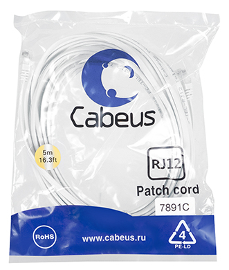 Патч-корд Cabeus PC-TEL-RJ12-5m телефонный 5 м белый