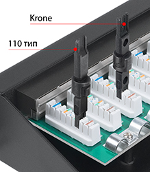 Патч-панель 19 (1U), 24 портов RJ-45, категория 6, Dual IDC, с задним кабельным организатором.<br />Заделка Dual IDC (Krone и 110 тип).