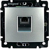LEGRAND 770138 Модуль розетки телефонной 1хRJ11, 4 контакта, блестящий алюминий, Valena